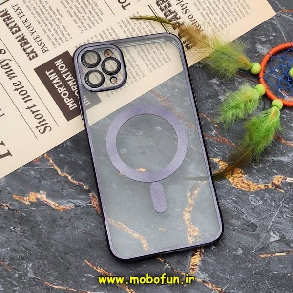 قاب گوشی iPhone 11 Pro Max آیفون طرح الکتروپلیتینگ مگ سیفی ژله ای شفاف اورجینال یونیک کیس Unique Case محافظ لنز دار گلسی مشکی کد 526